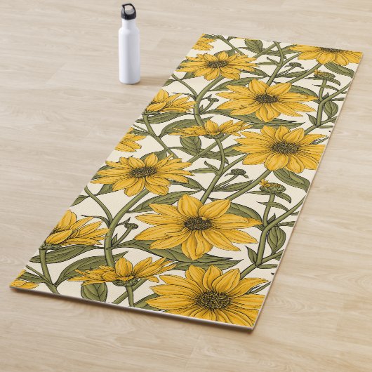 Tapis De Yoga Sunroot, tournesol sauvage sur blanc (En situation)