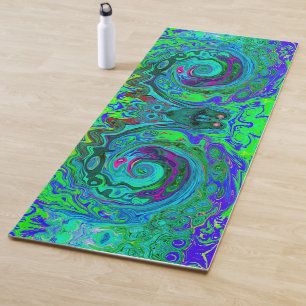 Tapis De Yoga Super Abstrait Retro Green et Blue Swirl