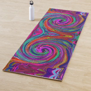 Tapis De Yoga Super Abstrait Retro Magenta Dark Rainbow Swirl