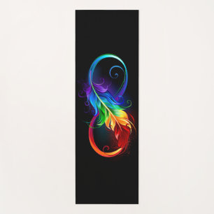 Tapis De Yoga Symbole d'infini avec plume arc-en-ciel
