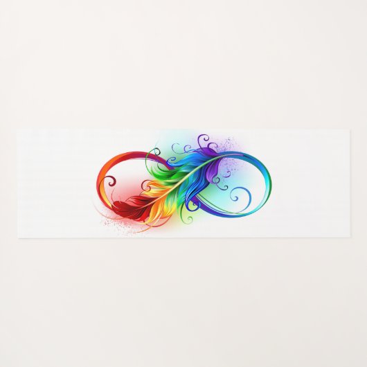 Tapis De Yoga Symbole d'infini avec plume arc-en-ciel (Dos (Horizontal))