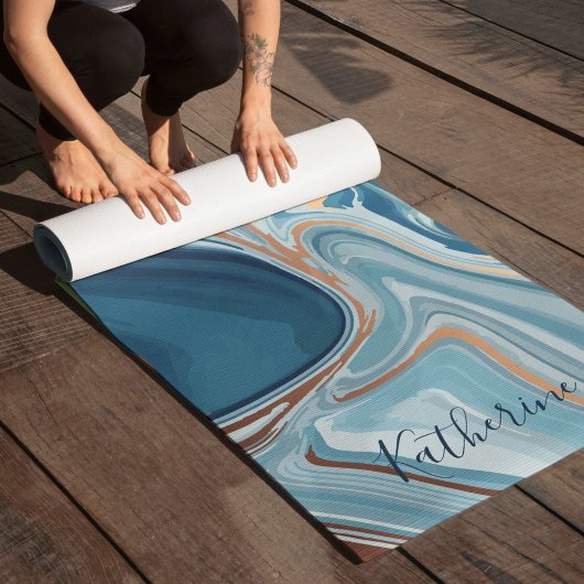 Tapis De Yoga Symbole Ohm en marbre bleu et or