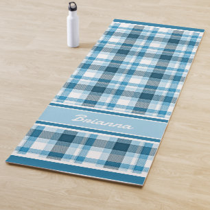 Tapis De Yoga Tartan plat blanc bleu Turquoise foncé personnalis