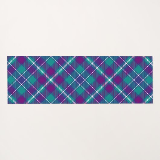 Tapis De Yoga Tartan vert de mer, violet et bleu (Dos (Horizontal))