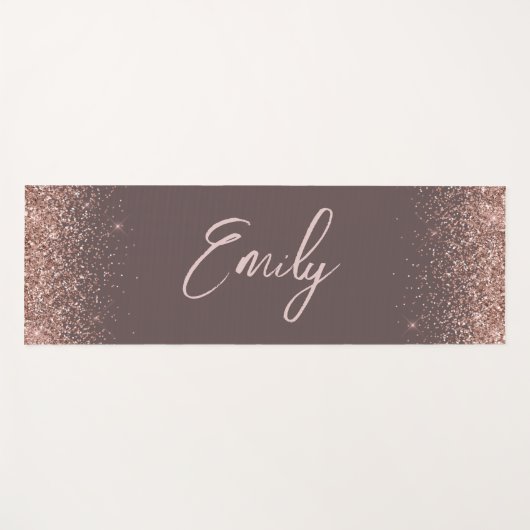 Tapis De Yoga Terre cuite Rose Gold - Blush Rose Pailleté Monogr (Devant (Horizontal))