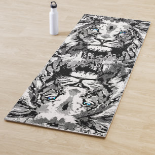 Tapis De Yoga Tête de lion gris - Dessin de portrait de lion - Y