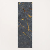 Tapis De Yoga Texture de luxe en marbre noir et or Monogramme (Devant)