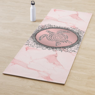 Tapis De Yoga Tortue de mer sur marbre rose
