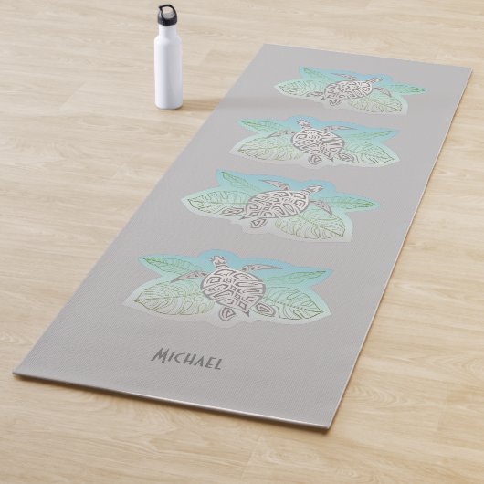 Tapis De Yoga Tortues grises Green Tropical Plage Feuille (En situation)