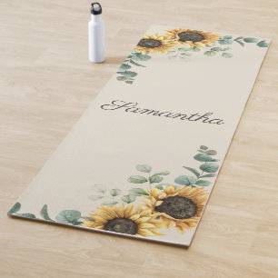 Tapis De Yoga Tournesol Eucalyptus Script de verdure Floral