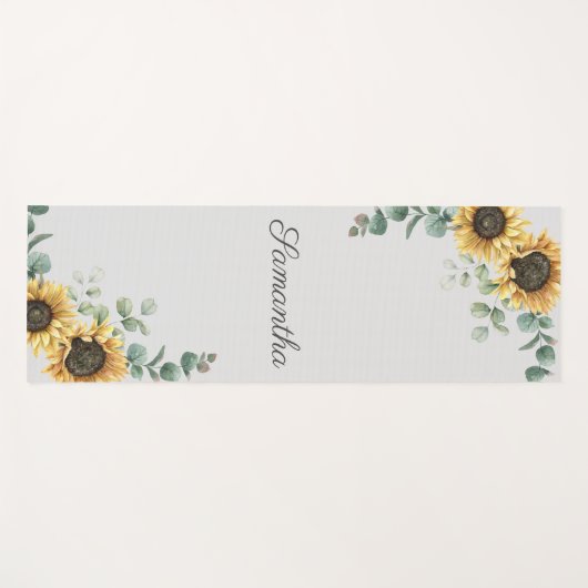 Tapis De Yoga Tournesol Eucalyptus Vert Script Personnalisé (Devant (Horizontal))