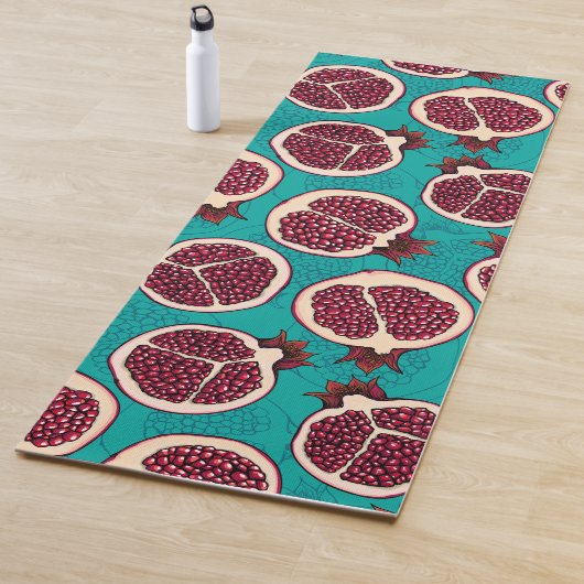 Tapis De Yoga Tranches de grenade sur turquoise (En situation)