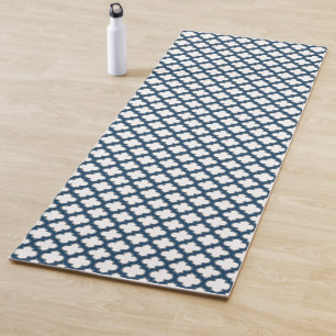 Tapis De Yoga Trellis bleu blanc et marine, treillis, Quatrefoil