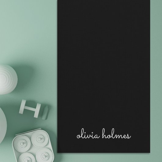 Tapis De Yoga Trendy Monogram | Name de script noir moderne