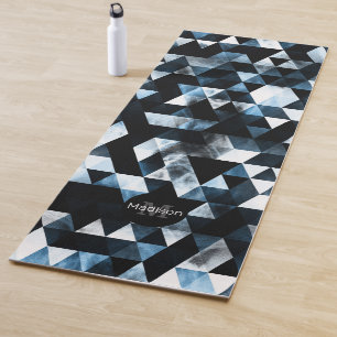 Tapis De Yoga Triangle Géométrie Bleu Smoky motif Monogramme
