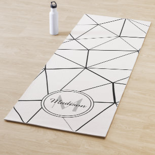 Tapis De Yoga Triangles blancs géométriques lignes noires Monogr