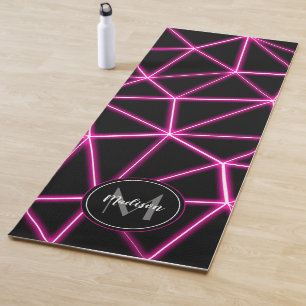 Tapis De Yoga Triangles noirs géométriques néon lignes roses Mon