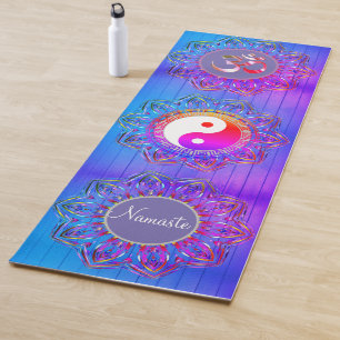 Tapis De Yoga Triple Hexagon Mandalas OM Symbole Yin Yang Namast