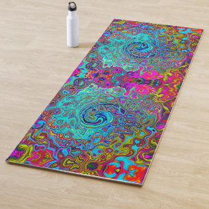 Tapis De Yoga Trippy Sky Blue Abstrait Retro Liquid Swirl