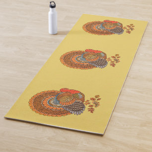 Tapis De Yoga Trois dindes debout en Feuille couleurs d'automne