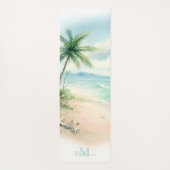 Tapis De Yoga Tropical Beach Sand Starfish Palm Nom Monogramme (Dos)