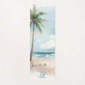 Tapis De Yoga Tropical Beach Waves Palm Tree Zen Name Monogramme (Devant)