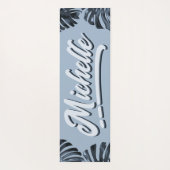 Tapis De Yoga Tropical Dark Grey Blue Jungle Nom des Feuilles (Dos)
