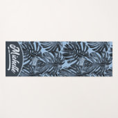 Tapis De Yoga Tropical Dark Grey Blue Jungle Nom des Feuilles (Devant (Horizontal))