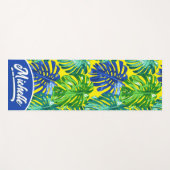 Tapis De Yoga Tropical Green Jaune Nom Jungle Feuilles (Devant (Horizontal))