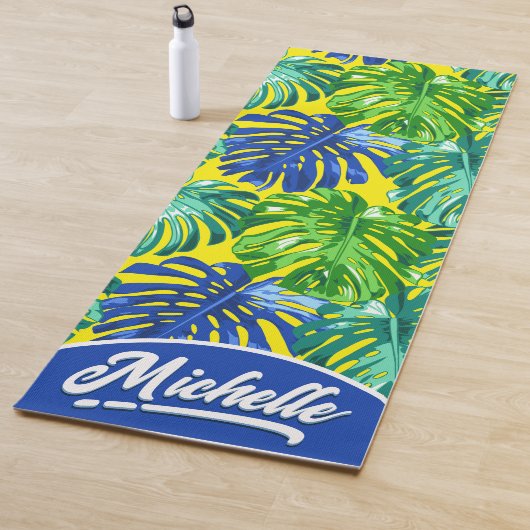 Tapis De Yoga Tropical Green Jaune Nom Jungle Feuilles (En situation)