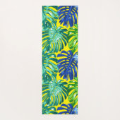 Tapis De Yoga Tropical Vert Bleu Jaune Monstera Jungle Feuilles (Dos)