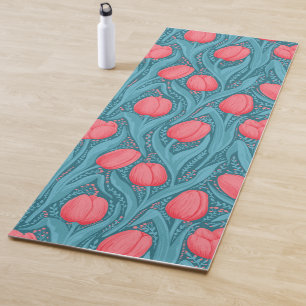 Tapis De Yoga Tulipes en bleu et rouge