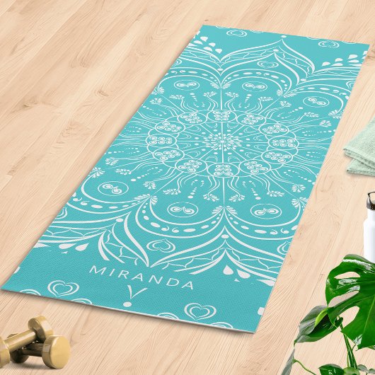 Tapis De Yoga Turquoise Bleu Boho Mandala Méditation personnalis