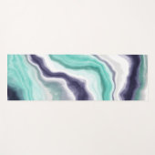 Tapis De Yoga Turquoise, bleu et Marbre blanc Fluid Art (Devant (Horizontal))