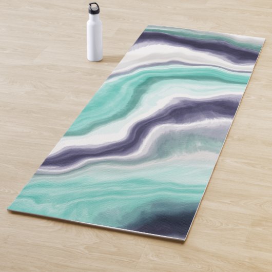 Tapis De Yoga Turquoise, bleu et Marbre blanc Fluid Art (En situation)