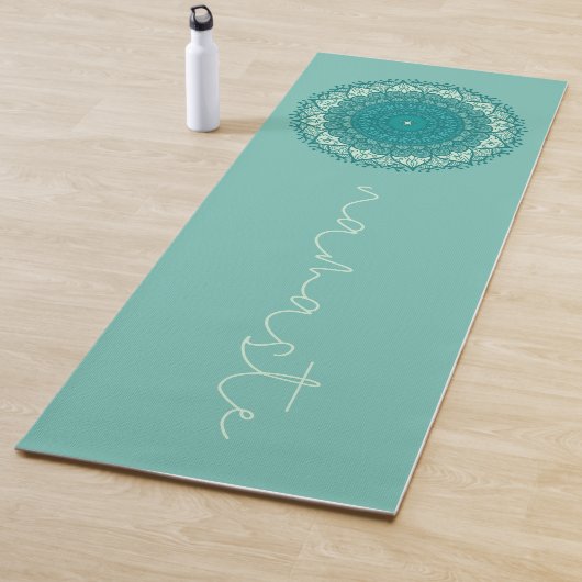 Tapis De Yoga Turquoise Blue Mandala Avec Namaste Text (En situation)