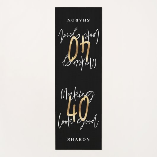 Tapis De Yoga Typographie moderne noir et or 40e anniversaire (Devant)