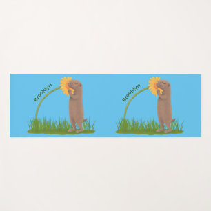 Tapis De Yoga Un mignon chien de prairie reniflant la caricature