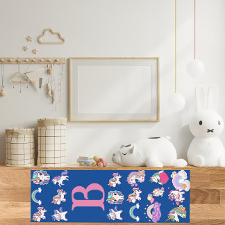 Tapis De Yoga Unicorne Personnalisée Bleu Monogramme