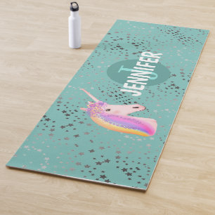 Tapis De Yoga Unicorne personnalisée Rainbow Turquoise Stars Enf