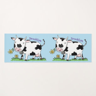 Tapis De Yoga Vache mignonne en vert dessin animé sur le terrain