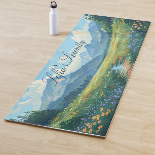 Tapis De Yoga Vaches Montagnes Et Fleurs Nature Sérénité