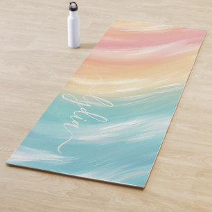 Tapis De Yoga Vagues de pinceau colorées modernes Monogramme Abs