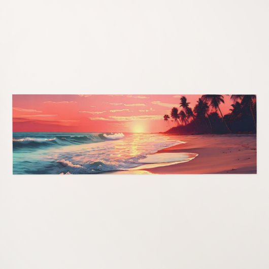 Tapis De Yoga Vagues et Sable Plage Tropicale (Dos (Horizontal))