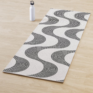 Tapis De Yoga vagues noires et blanches en pavé portugais