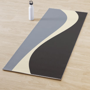 Tapis De Yoga Vagues simples 2 en noir, gris et crème