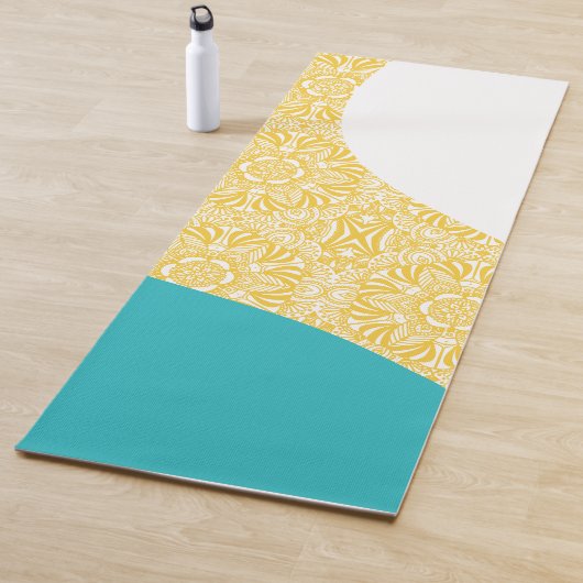 Tapis De Yoga Vagues simples - Motif floral Turquoise et Jaune (En situation)