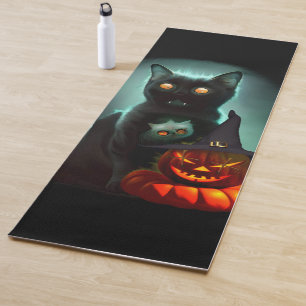 Tapis De Yoga Vampire Chat et Assistant Citrouille Halloween Sur