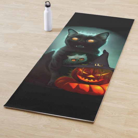 Tapis De Yoga Vampire Chat et Assistant Citrouille Halloween Sur (En situation)