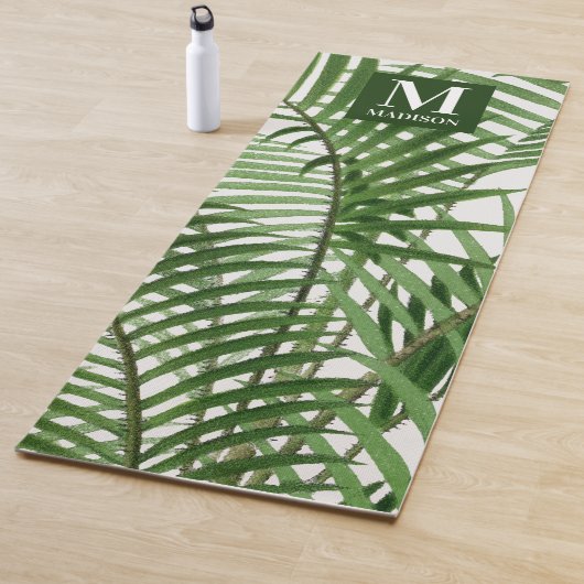 Tapis De Yoga Verdure tropicale Aquarelle Palmier Monogramme (En situation)